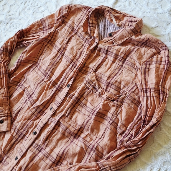 Free People Linen Plaid Button Down Shirt XSmall XS - Picture 5 of 10